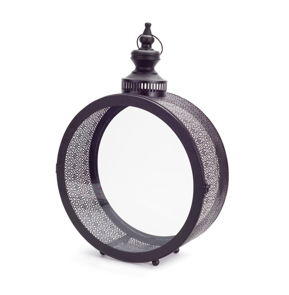 Black ornate metal circle lantern 22"d