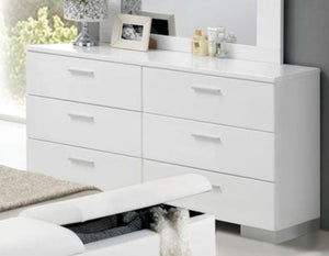 Modern White Dresser with 6 Drawers - High-Gloss Wood Bedroom Storage
