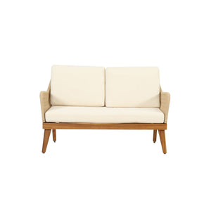 Hueber - Outdoor And Rope 4 Seater Chat Set With Cushions - Teak