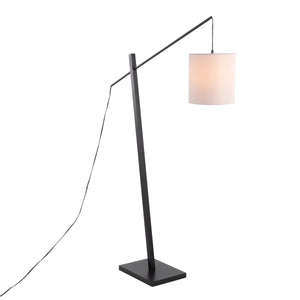 Arturo Contemporary Floor Lamp in Black Wood and Black Steel with White Fabric Shade