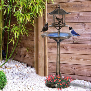 Outsunny 3-in-1 Garden Bird Bath Bowl Pedestal with Bird Feeder and Planter