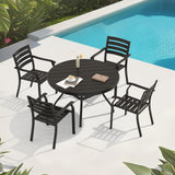 5 Pieces Outdoor Patio Dining Set, 4  Stackable Metal Dining Chairs and 40.6' Round Metal Dining Table