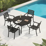 5 Pieces Outdoor Patio Dining Set with Stackable Metal Chairs and Round Table