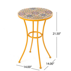 Outdoor Side Table With Tile Mosaic Table Top - Yellow