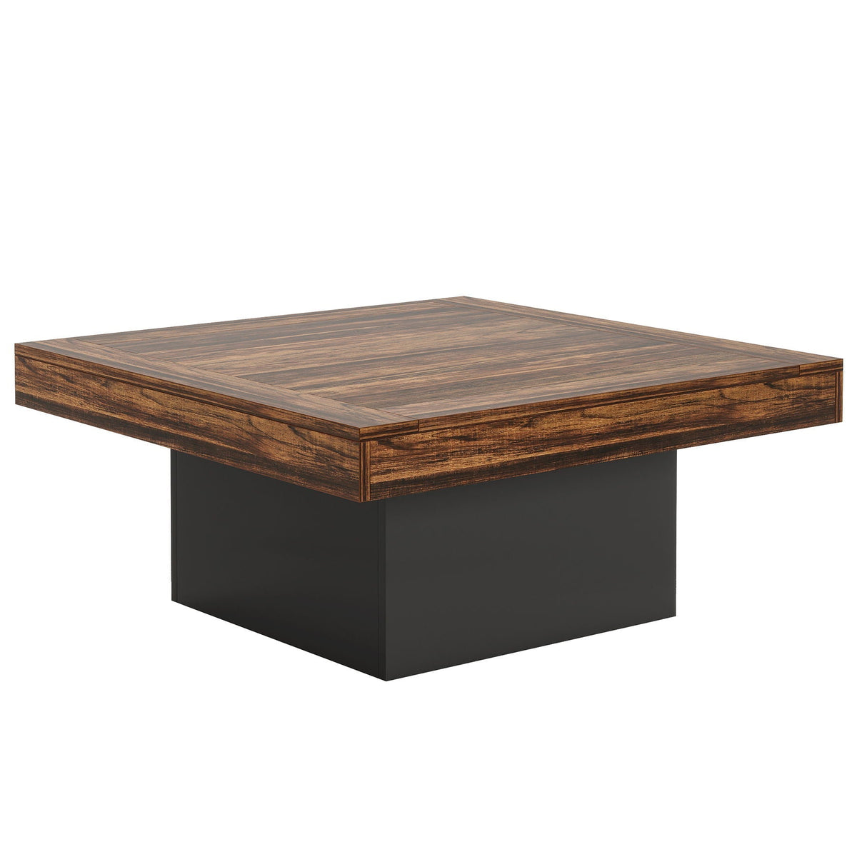 LED Coffee Table With Base, Center Table For Living Room - Rustic Brown