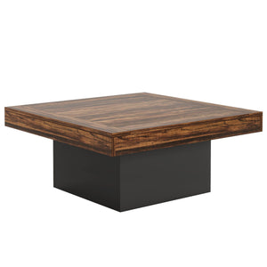 LED Coffee Table With Base, Center Table For Living Room - Rustic Brown