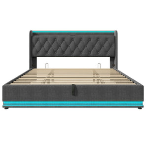 Upholstered Bed, 360 Surround LED Function, Remote Control, Hydraulic Storage Bed With USB, Type-C Charging (Without Mattress)