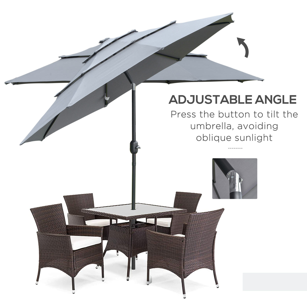 9ft 3 tiers patio umbrella outdoor market umbrella with crank, push button tilt for deck, backyard and lawn, dark gray