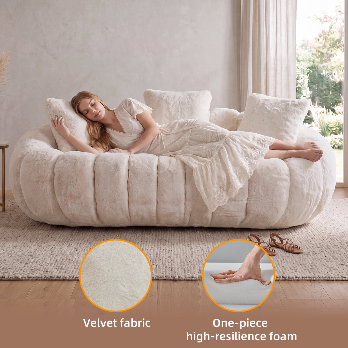 Floral-Shaped Ultra-Soft Faux Fur Two-Seater Sofa