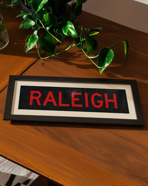 Framed Raleigh Red and Black Bus Scroll