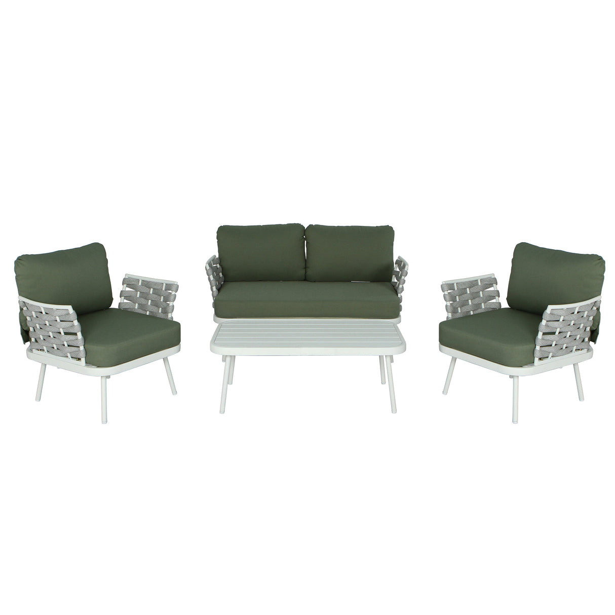 Mariano Steel 4-Pieces Conversation Set, Off White+Green
