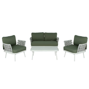 Mariano Steel 4-Pieces Conversation Set, Off White+Green