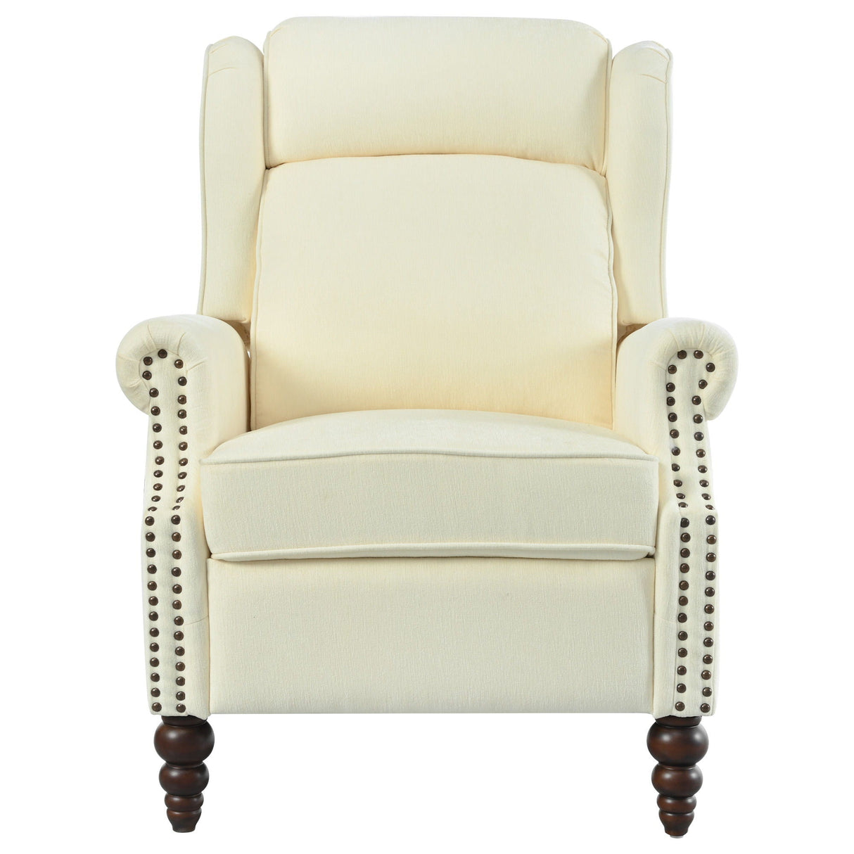 Push Back Recliner Chair Upholstered With Classic Wing Back And Solid Gourd-Shaped Legs