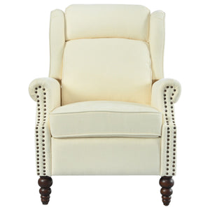 Push Back Recliner Chair Upholstered With Classic Wing Back And Solid Gourd-Shaped Legs