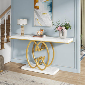 Console Table, Geometric Entryway Table For Living Hallway - White / Gold