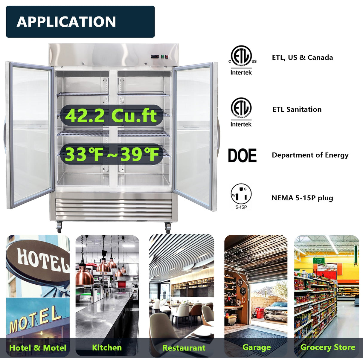54"W Commercial Refrigerator with Glass Doors
