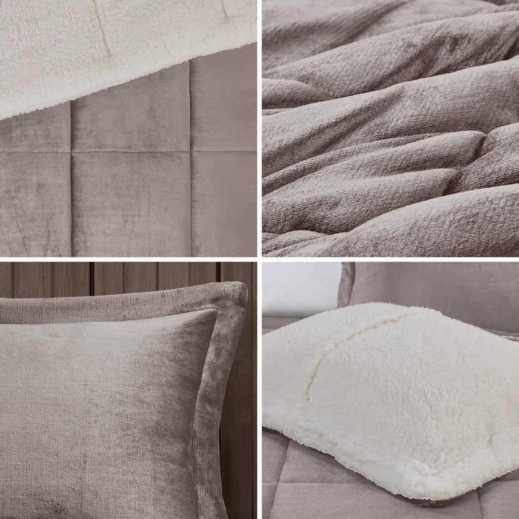 Full/Queen Plush to Sherpa Down Alternative Comforter Set