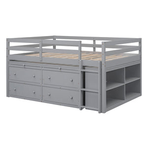 Loft Bed With Retractable Writing Desk And 4 Drawers, With Lateral Portable Desk And Shelves