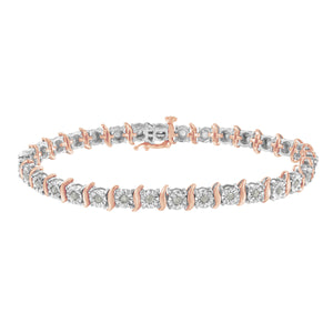Two-Tone 10K Yellow Gold over .925 Sterling Silver 1.0 Cttw Diamond S-Curve Link Miracle-Set Tennis Bracelet (I-J Color, I3 Clarity) - 7"