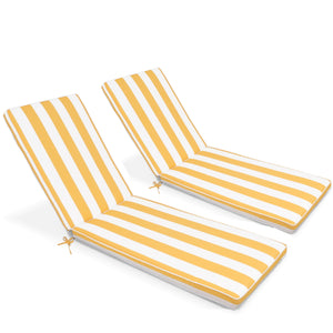 2-Piece Outdoor Chaise Lounge Cushion Set, Yellow/White