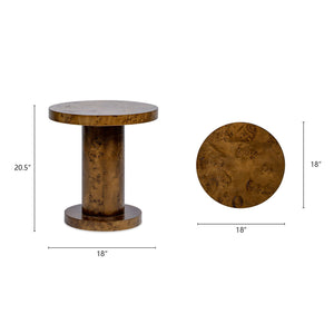 Bolin Round Pillar Burl Accent Side Table - Walnut Brown