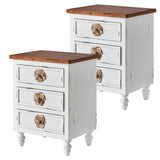 Rustic Dark Blue 3-Drawer Wooden Cabinet with Aged Finish & Floral Handles