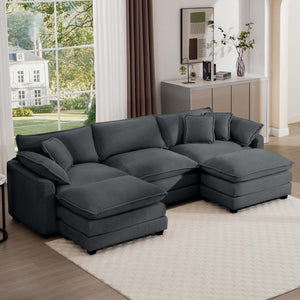 Modern Modular Cushion Sofa Set with Ottoman - Fabric, Multiple Colors