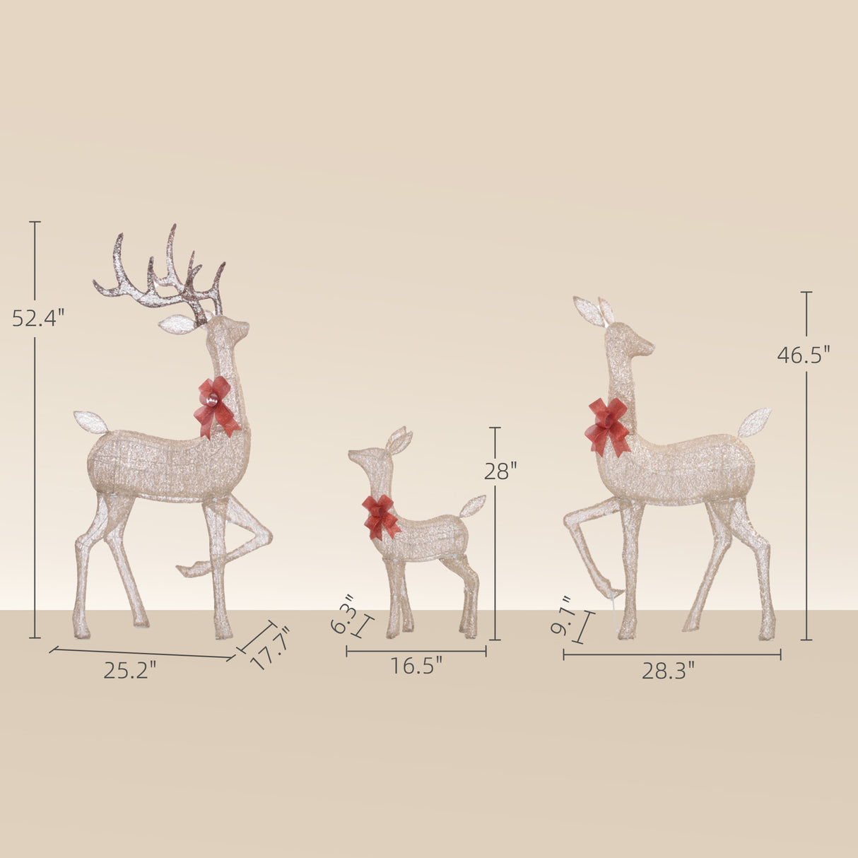 4.5ft 3-Piece Outdoor Light Up Christmas Deer Family Set of 3, with 3 LED Light Modes