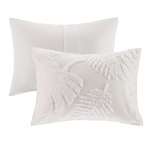 3 Piece Tufted Cotton Chenille Palm Comforter Set Off-White Full/Queen