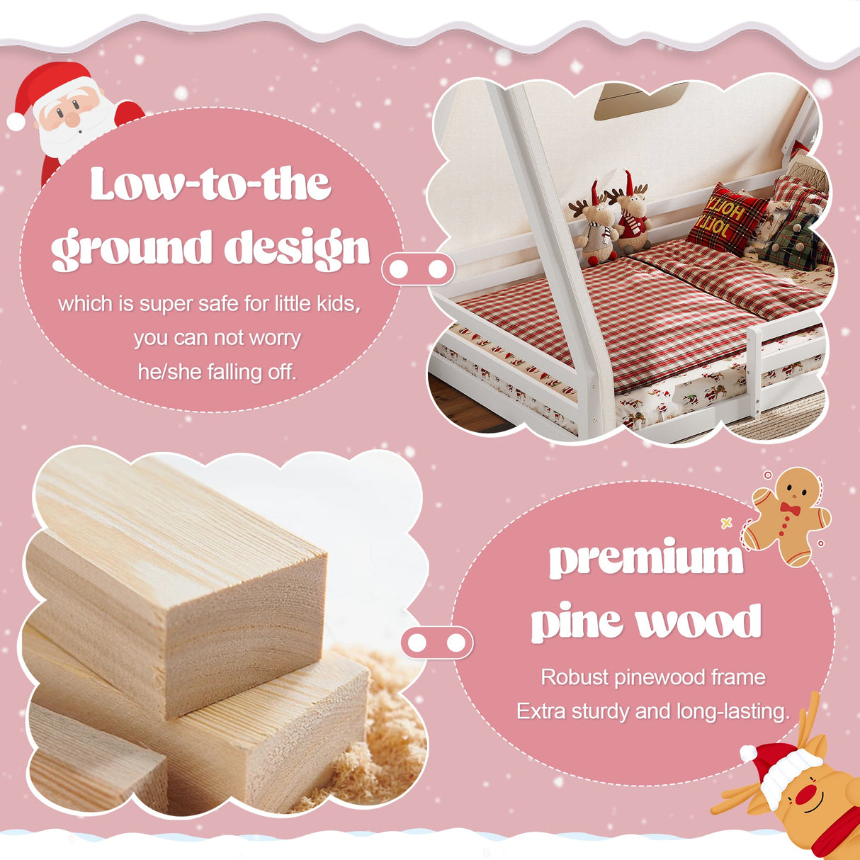 Full Size House Floor Bed with Tent and Light