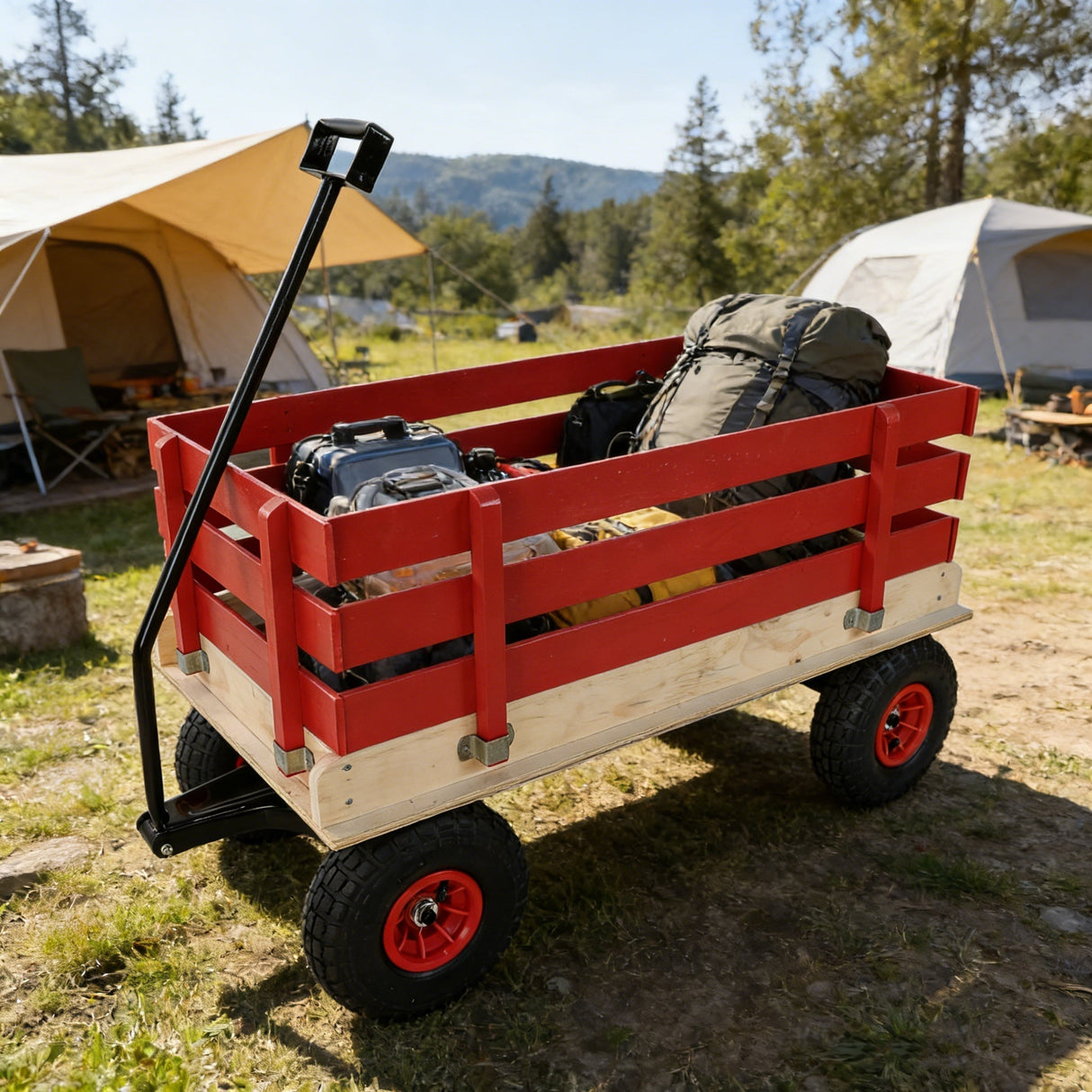 Children's and garden wooden carriagesall-terrain rubber inflatable wheelers