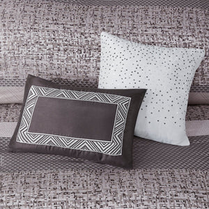 7 Piece Jacquard Comforter Set Grey Taupe Queen