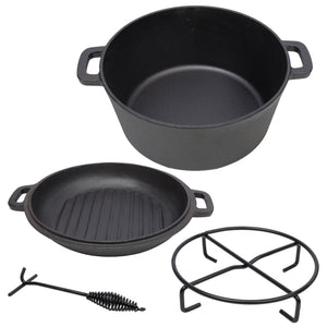 Pre-Seasoned 3 in 1 Cast Dutch Oven with Skillet Lid, 5 Quart - Black