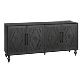 Carved flower door large storage cabinet with metal handle (black)