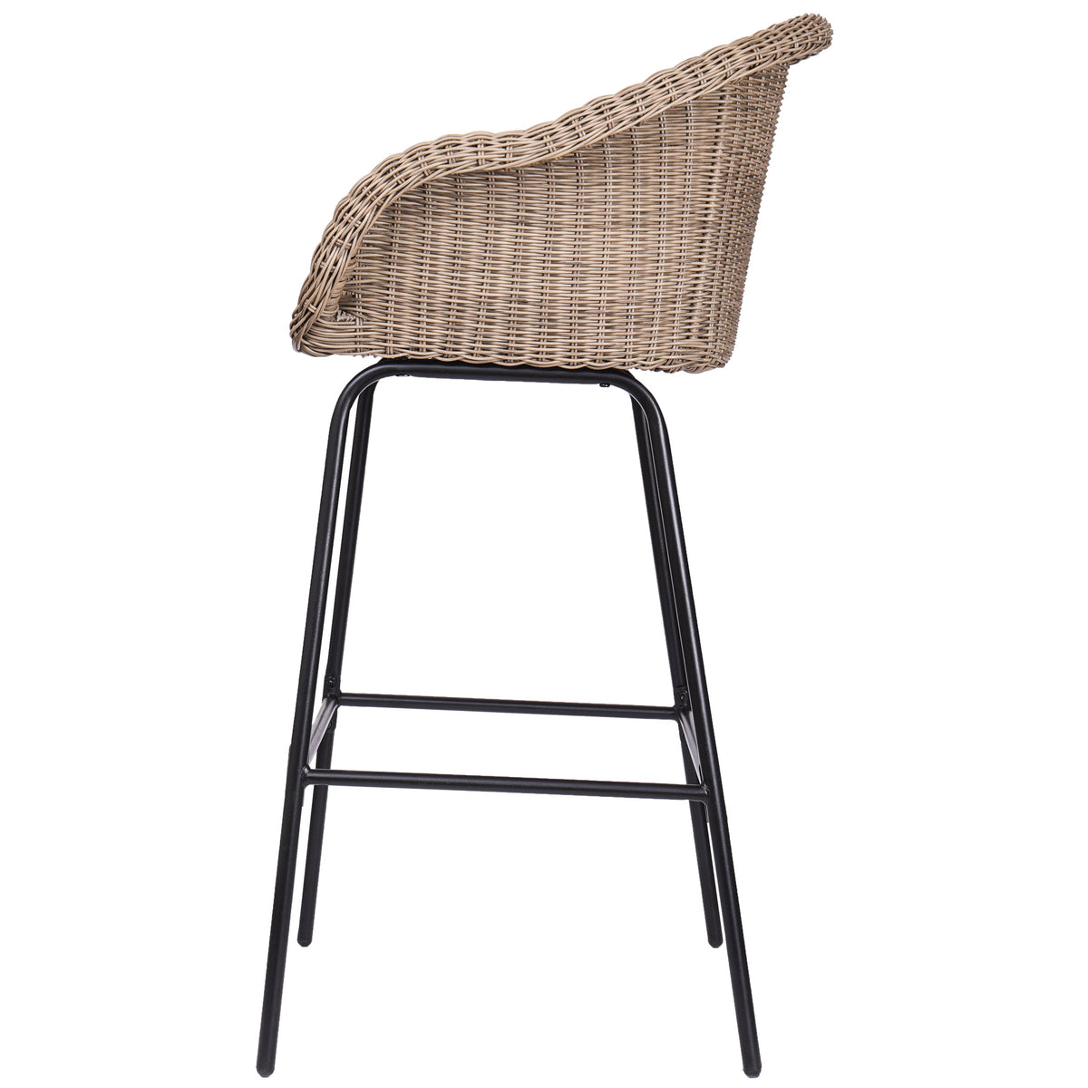 Light Brown Outdoor Metal Wicker Barstool Set of 2 with Iron Frames
