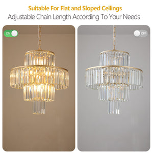 20' Modern Crystal Chandelier with Gold Finish, 4-Tier Design for Dining Room or Living Room, Elegant Crystal Pendant Light Fixture (Bulb Not Included)