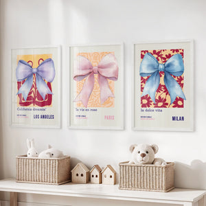 Girly Bow Wall Art Trio. Preppy Pastel Fashion Quotes Posters