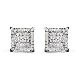 10K White Gold 1 1/4 Cttw Princess Diamond Composite Double Square and Halo Stud Earrings (I-J Color, I1-I2 Clarity)