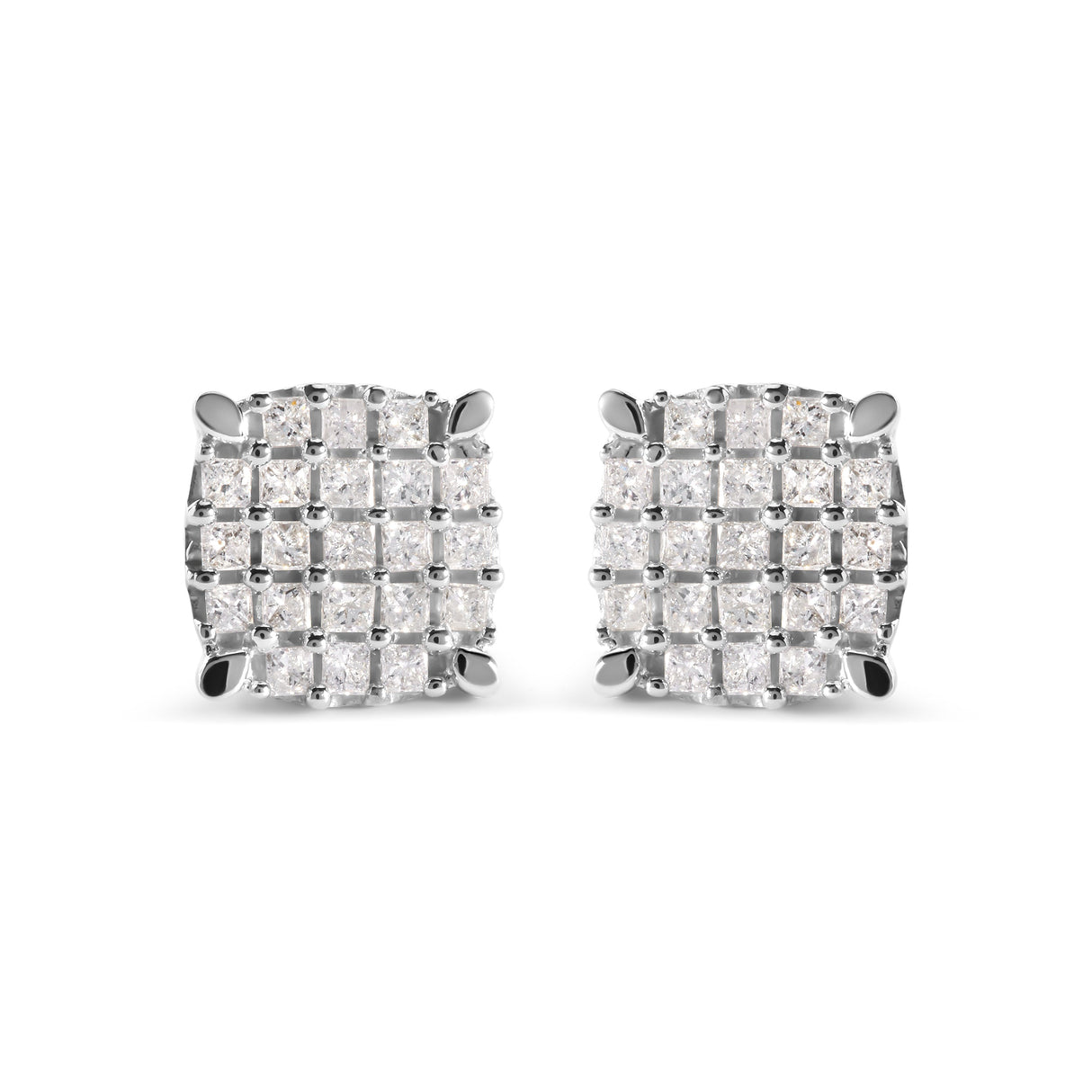 10K White Gold 3/4 Cttw Princess Diamond Composite Cushion Shape Stud Earrings (I-J Color, I1-I2 Clarity)