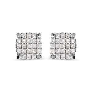 10K White Gold 3/4 Cttw Princess Diamond Composite Cushion Shape Stud Earrings (I-J Color, I1-I2 Clarity)