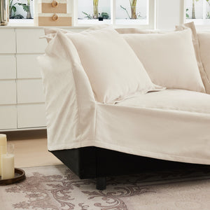 Slipcovered Sofa 2 Seater Sofa With 2 Ottomans
