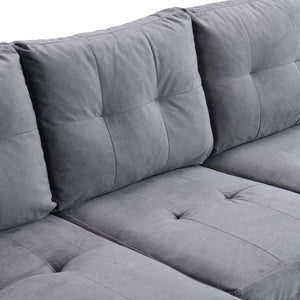 Modern Sectional Sofa Set with L Shape Chaise Lounge and Storage in Grey Velvet Fabric