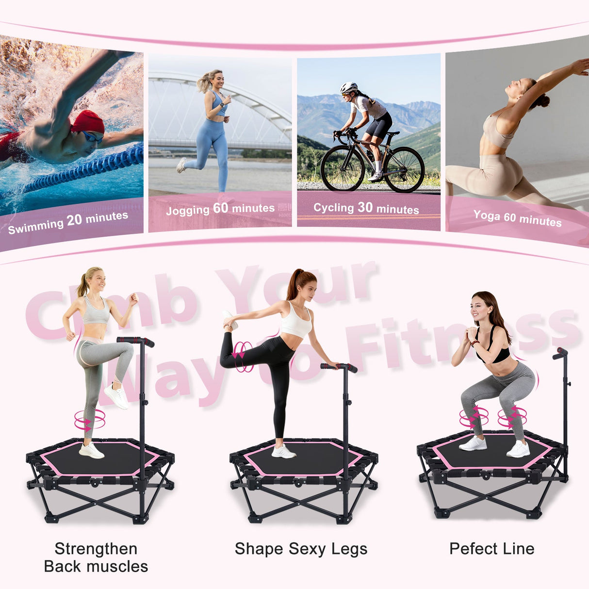 42" Foldable Mini Trampoline with Adjustable T-Bar