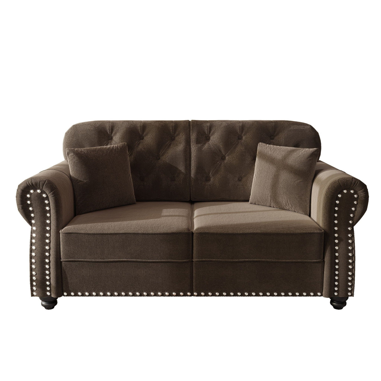 Upholstered Sofa Set With Nailhead Trim And Rolled Armrests, Includes Pillows
