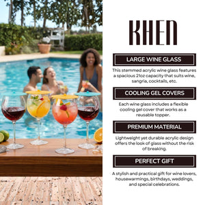 Floating Wine Glasses for Pool with Lids (Set of 4) – 21oz