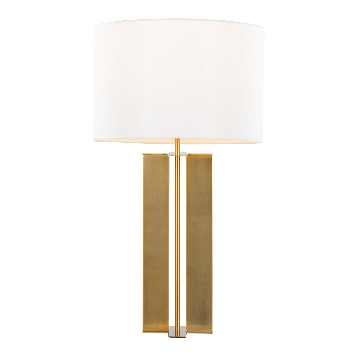 Cosmo 28' Glam Metal Table Lamp in Antique Brass and White Linen