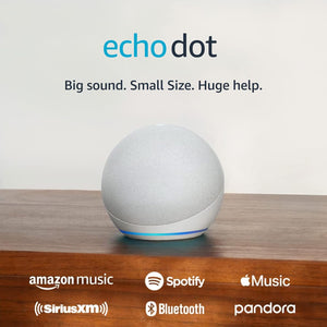 Amazon Echo Dot, an Alexa device (newest model), Vibrant sounding smart speaker, Great for bedrooms, dining rooms and offices, Glacier White