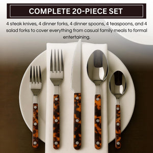 Premium Stainless Steel Flatware Set, 20 Piece Tortoise