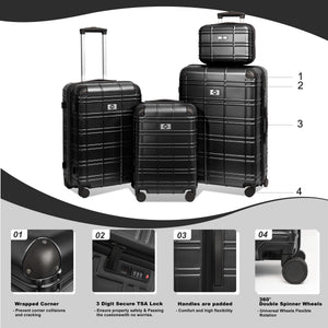 Luggage Sets ABS+PC Hardshell 4pcs Lightweight Durable Suitcases