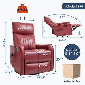 Red Faux Leather Heat Massage Manual Recliner Chair with Rocker and Swivel